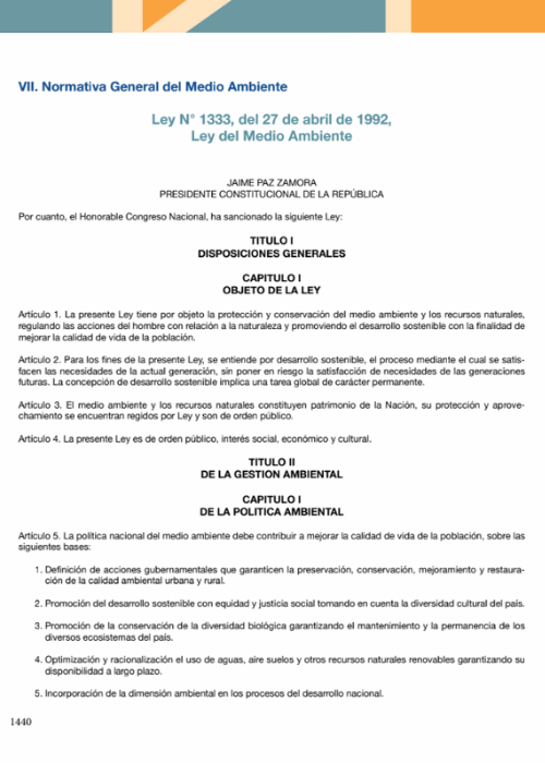 LEY Nº 1333 - LEY DE MEDIO AMBIENTE