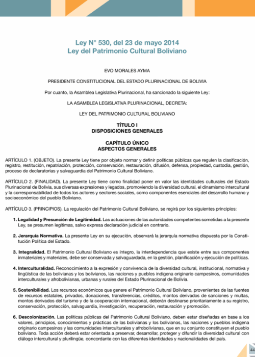 LEY DEL PATRIMONIO CULTURAL BOLIVIANO