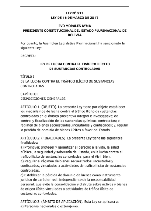 Ley 913 - Lucha contra el tráfico ilícito de sustancias controladas
