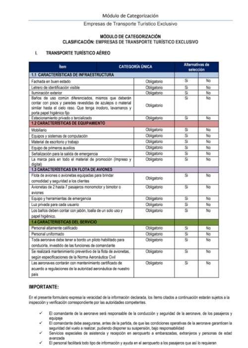 MÓDULOS TÉCNICOS DE CATEGORIZACIÓN DE EMPRESAS DE TRANSPORTE TURÍSTICO EXCLUSIVO